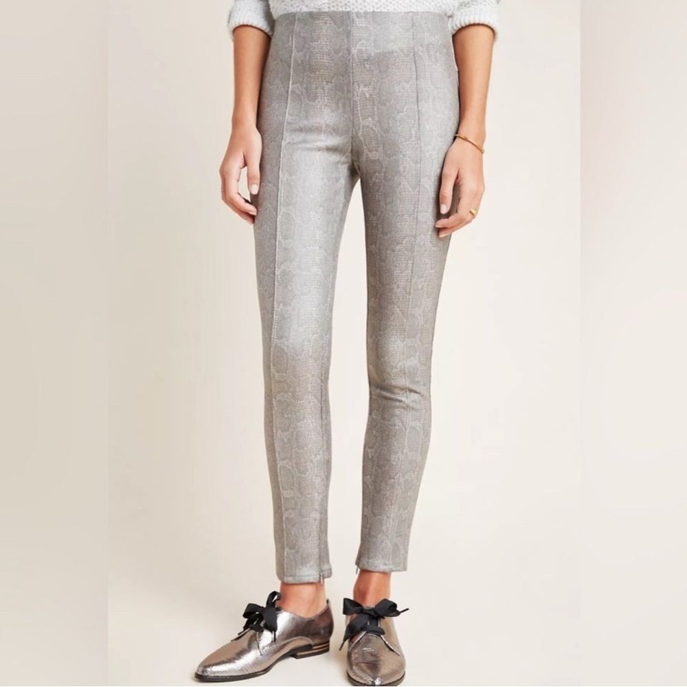 By Anthropologie Neutral Snake Print Textured Skinny Leggings